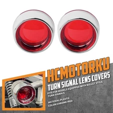 2x Red Bullet Turn Signal Light Lens Chrome ABS Cover For Harley Dyna Softail