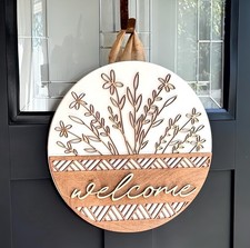 Rustic Wooden Round 3D Welcome Sign Wall Door Home Decor