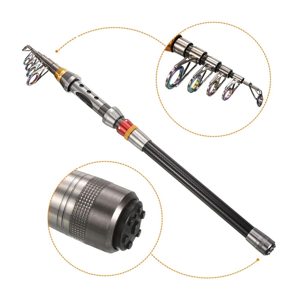 2.1m/6.9ft Pêche Barre Téléscopique 40cm, Carbone pour Eau Douce Pêche Noir - Photo 3/4