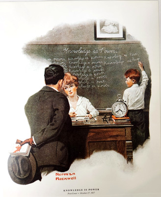 Knowledge Is Power Teacher Norman Rockwell Vintage 1990 Double Sided Book Print