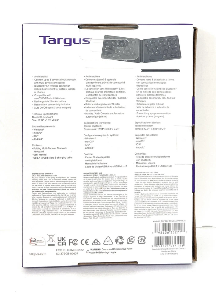 Teclado Plegable Inalámbrico TARGUS Ultra Compacto Bluetooth Windows iOS Android NUEVO Foto 2 de 2