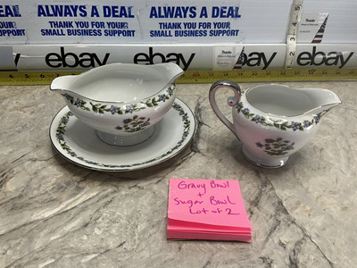 Jyoto FINE CHINA  Japan Glendale GRAVY BOWL PLATE & SUGR Creamer White w Violets