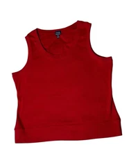Rafaella Cotton Tank Top Sz Medium Red Sleeveless Boxy Cropped Shirt Round Neck