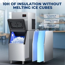 Commercial Ice Maker 600 LBS/24h with 450 LBS Storage Bin, 132 Ice Cubes Ready