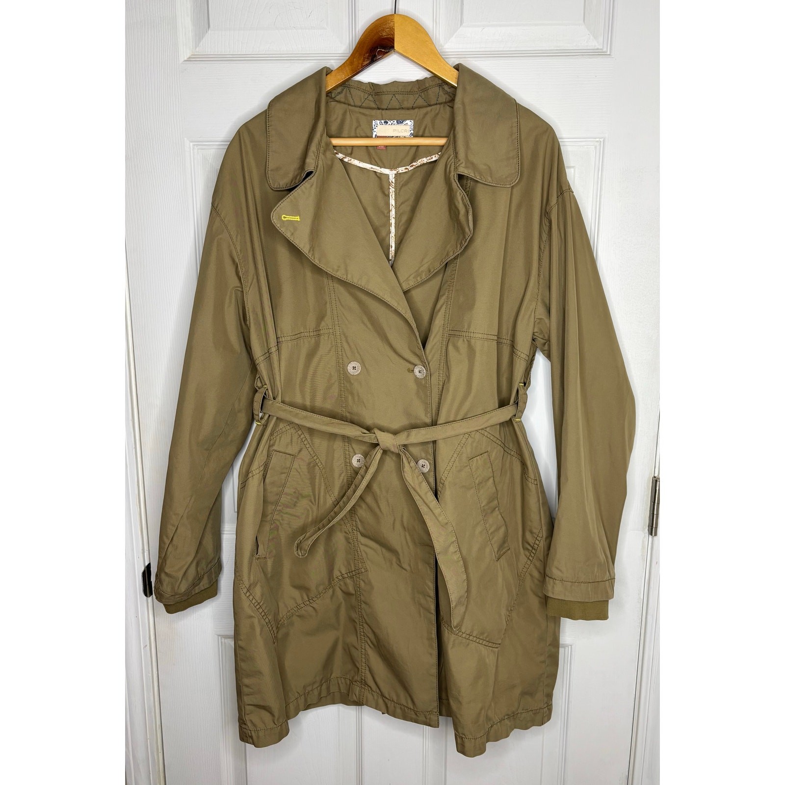 Pilcro Anthropologie Large Trench Coat Utility Jacket Belted Double Breasted