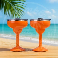 2 ORCA Rita Persimmon Orange 13oz Insulated Stainless Steel Margarita Cup w/ Lid