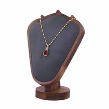 Walnut Color Body Wood Necklace Display Stand with Gray Flannelette Soft Mat ...