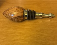 Hand Made/Turned  Wood and Chrome Wine Bottle Stopper 4&rdquo; long