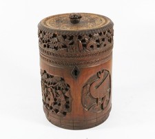 Antique Chinese Qing Dynasty Carved Bamboo Tea Caddy c.1860
