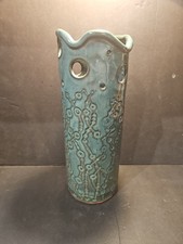signed handmade studio pottery vase with a te...