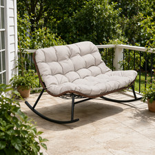 Oversized 2 Seats Rocking Chair  Soft Cushion Patio Rocker for Backyard Porch