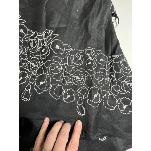 Loft Size 2 Black Linen Strapless Dress Embroidered Cocktail Party - Picture 10 of 12