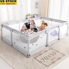 Large Toddler Playpen Safe Mesh Baby Gate W/ Secure Suction Cups Playtime New