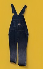 Round House Men Bib Overall Size 42x30 Blue Faded Zipper Fly Distress Rockabilly