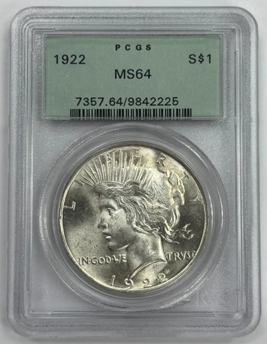 1922 US Silver $1 Peace Dollar PCGS MS64 Gen 2.3 Holder