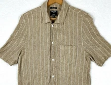Todd Snyder 100% Linen Knit Mesh Short Sleeve Khaki White Stripe Shirt Mens XL