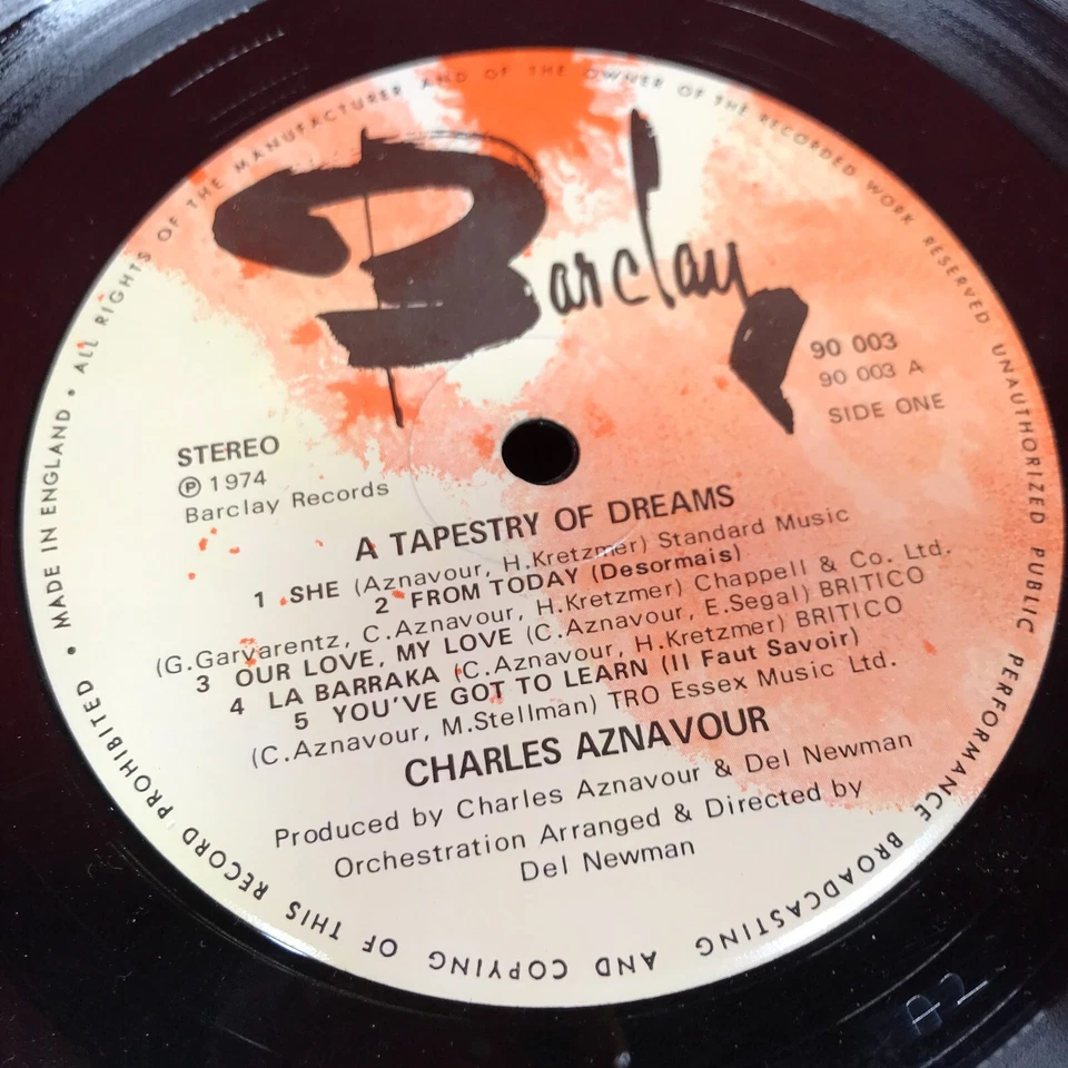 CHARLES AZNAVOUR A Tapestry Of Dreams 1974 UK vinyl LP She Our Love, My original - Image 4 of 4