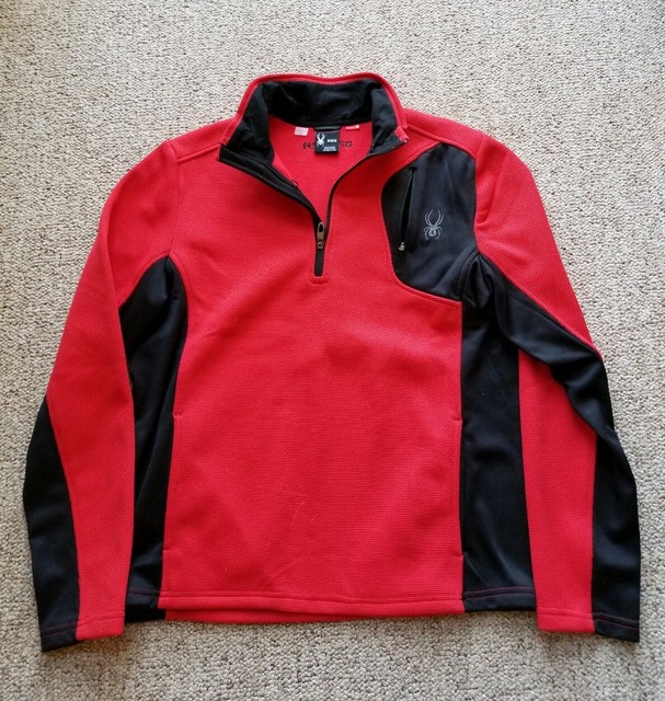 SPYDER Red Black Thermal Poly 1/4 Zip Mens Pullover Long Sleeve Shirt M
