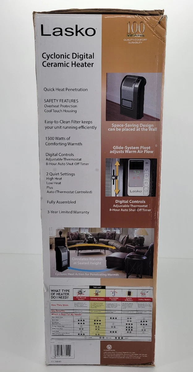 Lasko CC24849 1500W Cyclonic Electric Portable Heater Digital Display Black  | eBay
