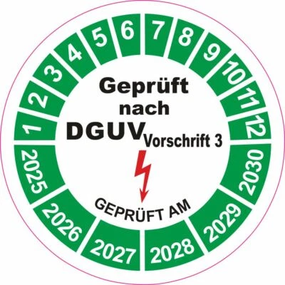 DIE-STICKERBAR DGUV V3 Vorschrift 3 GEPRÜFT AM UVV Prüfplaketten 20mm Wartungsetiketten BGV D27