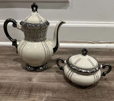 Vintage Mitterteich Bavaria Platinum Lines MIT87 Mini Coffee Pot & Sugar 2 Cups