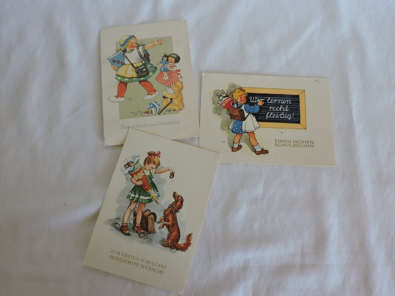 German Vintage Back to School Wishes Postcards Set of Three from 1959