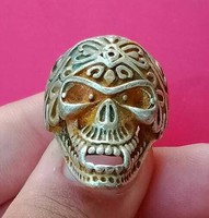 Extremely Ancient Silvered Skull Head Memento Mori RING Silver Tone Artifact