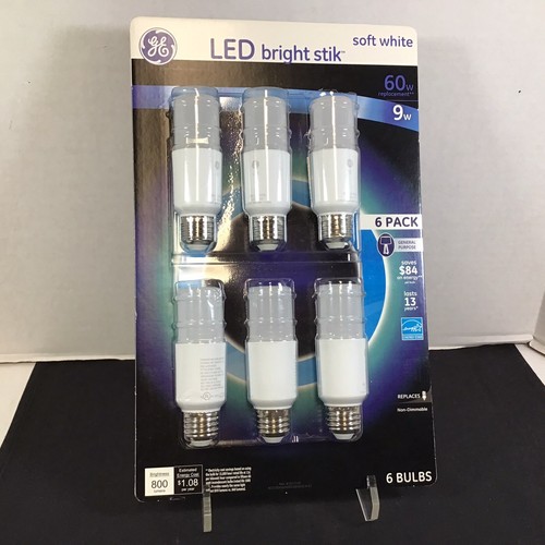GE Bright Stik LED Light Bulbs 9 watt, 800 lumen 2700K soft white 6