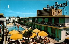 Postcard NJ North Wildwood Sans Souci Motel Swimming Pool Cars Chrome A736