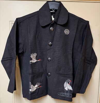 Venus Imports Jacket Blazer Nepal Handcrafted Crane Bird Print Women's M
