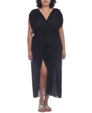 Raviya Women's Plus Size Front Slit Cover-Up Maxi Dress (Black, 3X)