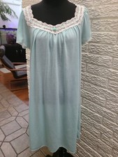 Vintage Quiet Moments Womens Floral Mint Blue poly Nightgown Size Med