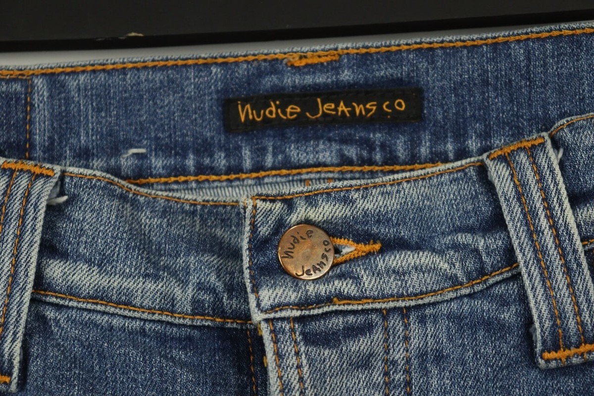 NUDIE Denim GRIM TIM Blue Stretch Slim Fit Jeans W32 L32 Zip Fly