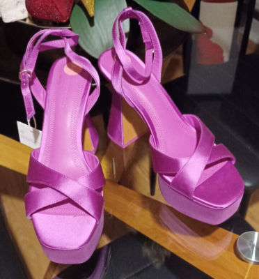 STRADIVARIUS Purple Platform Chunky Heel Satin Look Open Toe Sandals [5] |  eBay UK
