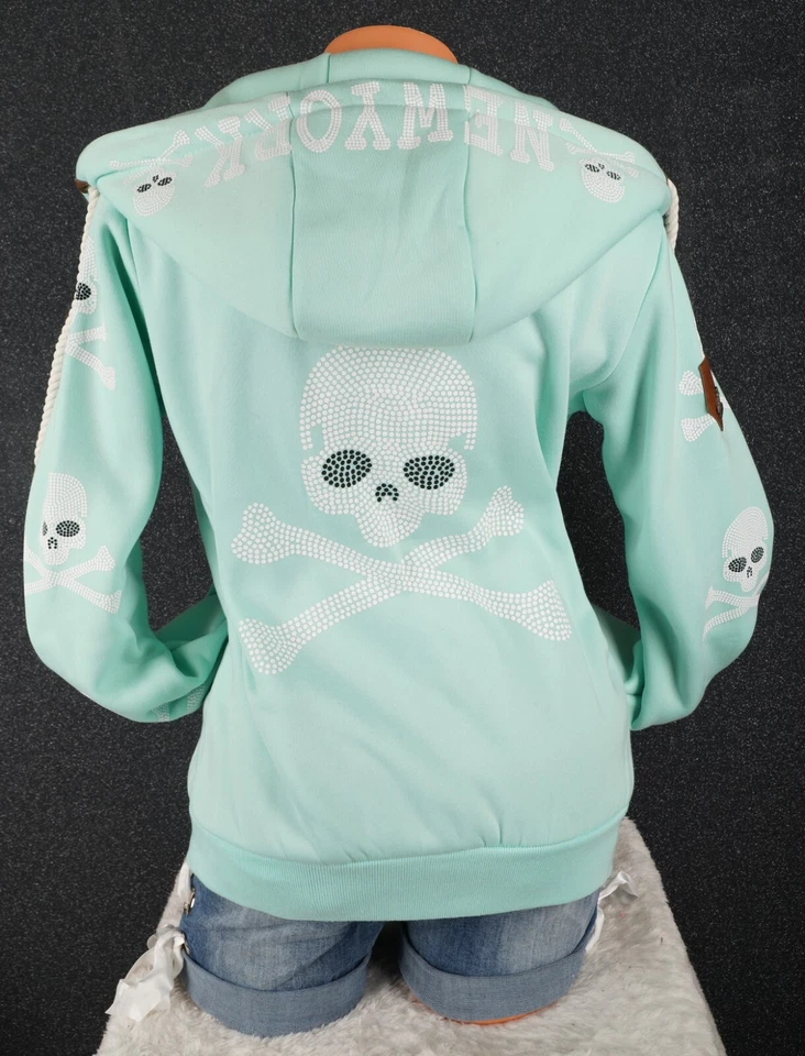 Damen Sweat Jacke Kapuze Hoodie Fleece gefüttert Übergangsjacke Skull M-3XL - Bild 3 von 4