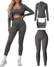 Women 3 Piece Seamless Workout Set Sports Bra High Waisted Gym Yoga Leggings ...
