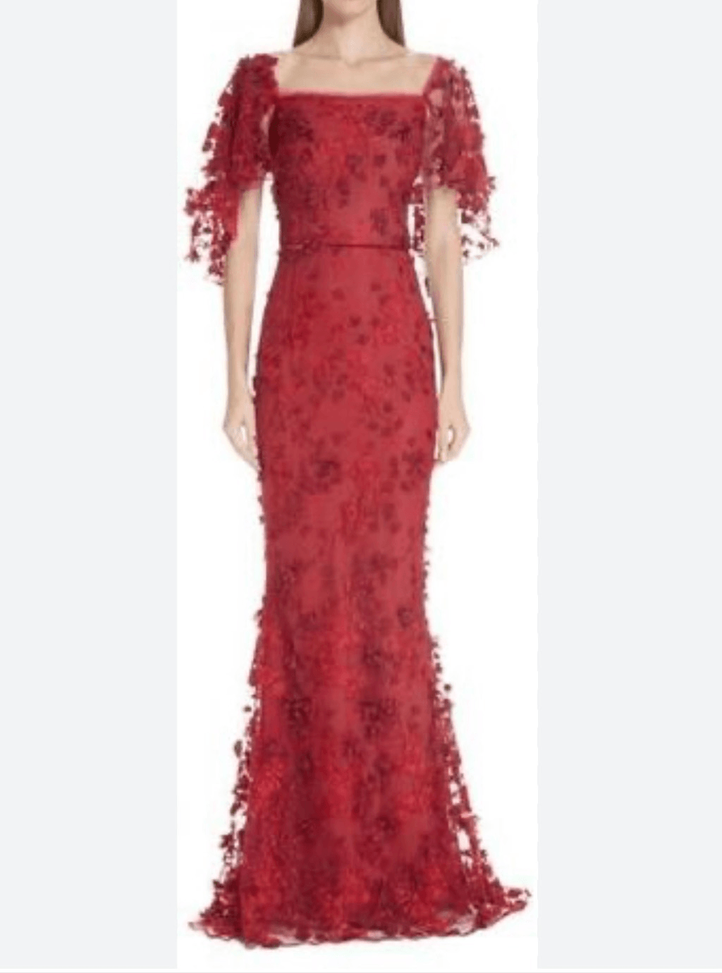 Marchesa Notte red embroidered floral fit and flare gown size 8