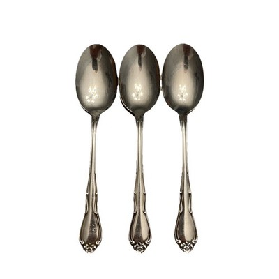 Vtg Sears Fashion Stainless Soup Spoon Set of 3 Peony Flower Oval Stainless USA