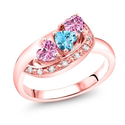 18K Rose Gold Plated Silver Swiss Blue Topaz and Pink Moissanite and White