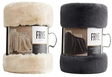 FRYE Luxe Faux Fur Throw, 60”x 70” Machine Wash Faux Fur Throw Choice Beige/Gray