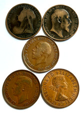 Old Coins set One Penny Queen Victoria to Elizabeth II Nice for gift