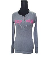 Aeropostale Womens S Grey Henley With Pink Brand Name In Front Long Sleeve Shirt