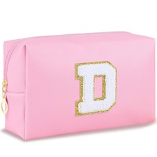Initial Makeup Bag Personalized Preppy Travel Small PU Cosmetic Bag Pink Make...
