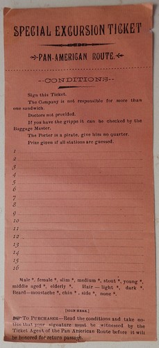 Special Excursion Ticket Pan American Route Paper Train Railroad Ephemera Grippe
