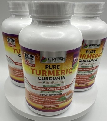 3x Fresh Healthcare Pure Turmeric Curcumin BioPerine 180 Caps Sealed Exp 06/2027