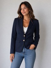 J.Crew Wool Blend Schoolboy Blazer 2 Navy Blue Gold Buttons Office Jacket
