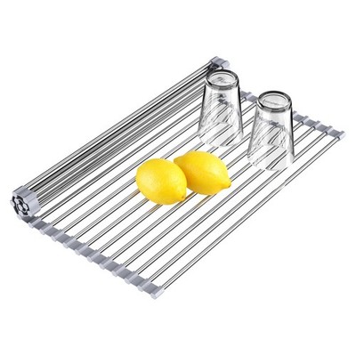 Roll Up Dish Drying Rack, 17.5'' x 15.7'', Sink Drying Rack for Kitchen, Gray