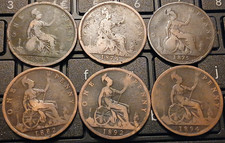 6x Victorian Bun/Young Head One Penny Coins 1863,1874,1875,1882H,1892,1894 re201