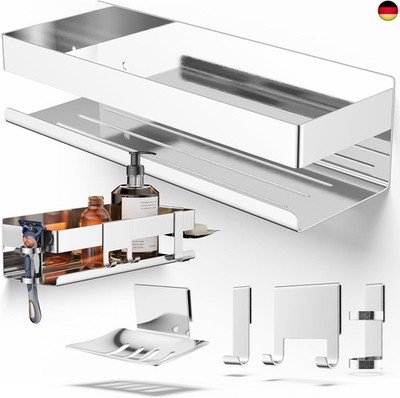 HENAL Duschablage Set 5 in 1, Hochglanz Edelstahl-Duschablage ohne Bohren,