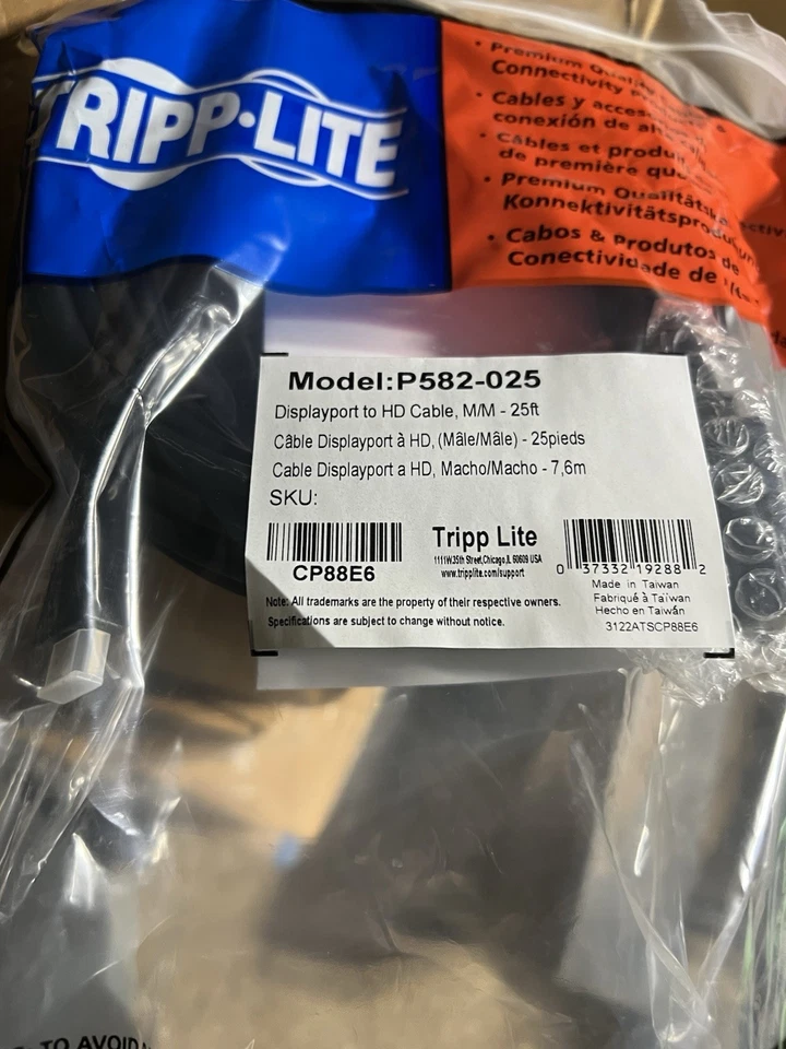 Box of 10 Tripp Lite Displayport To HD cables, M/M-25 ft Model P582-025 - Image 2 of 2
